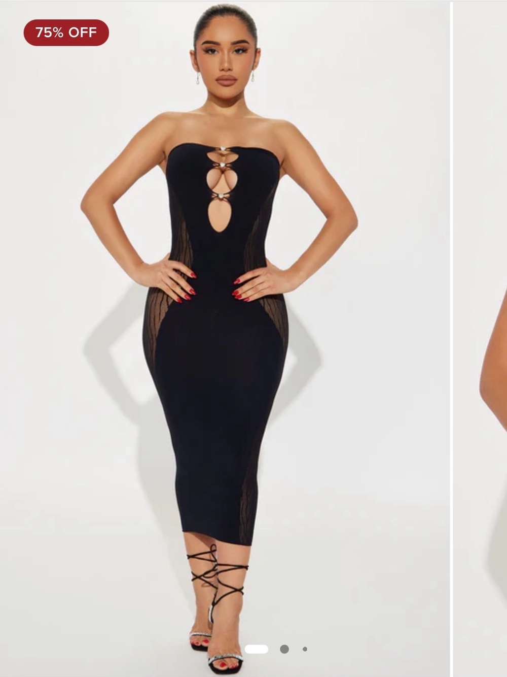 Fashion Nova Black Strapless Cutout Midi Dress